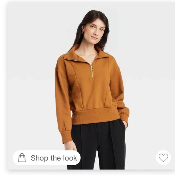 Women's Quarter Zip Sweatshirt - A New Day™ Rust M Fall Cozy - Picture 6 of 6